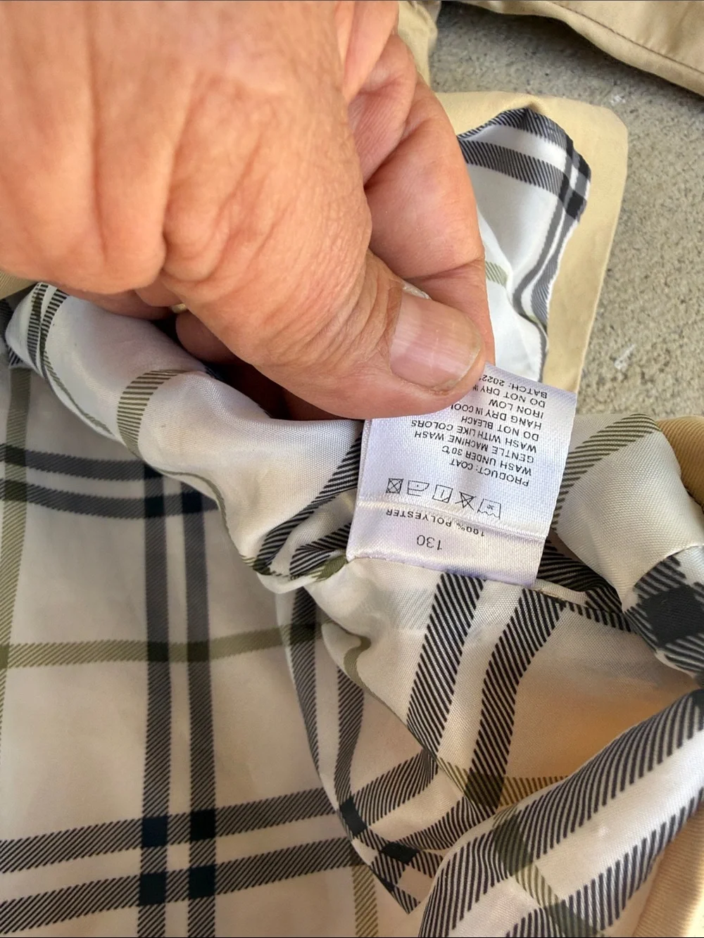 Children's Hooded Beige Raincoat with Plaid Lining